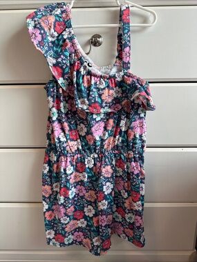 SO Navy One-Shoulder Floral Romper with Pink & Coral Blooms